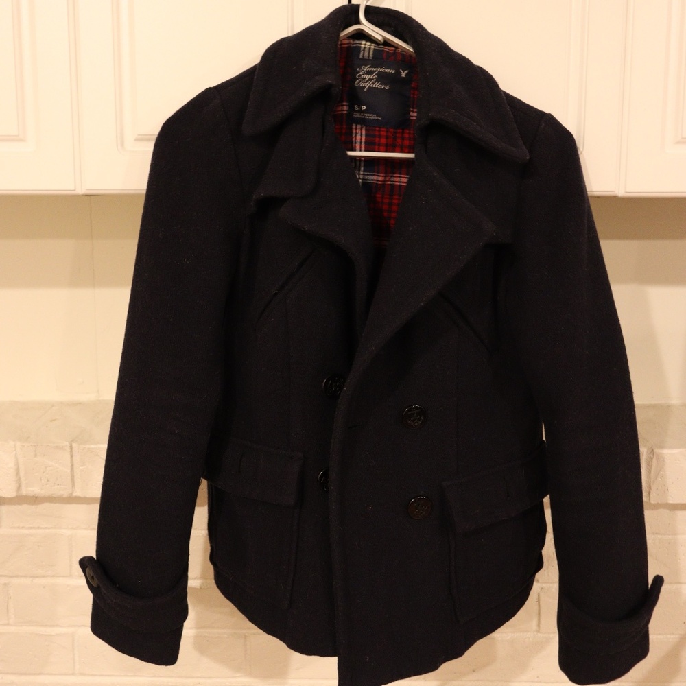 American Eagle Dark Navy Warm Classic Pea Coat